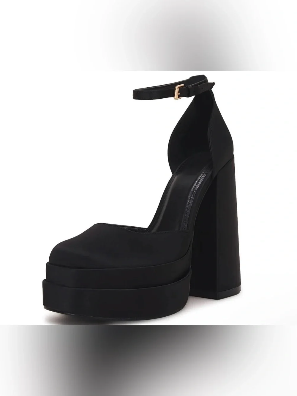 14S New Black Platform Ankle-Strap Women's Heels